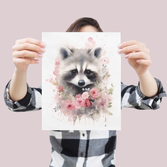 Cute Raccoon Watercolor Wall Art Illustration Print Poster Card Unframed - Picture 2 of 6